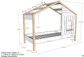 Pat Căsuță pentru Copii, 90x200 cm, Alb/Natural (Pin Masiv și MDF) – Babs – Vipack