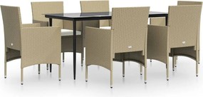 vidaXL Set de masă pentru grădină, 5 piese, cu perne, bej și negru