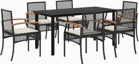 vidaXL Set mobilier de grădină cu perne, 7 piese, negru, poliratan