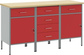 vidaXL Dulap de lucru cu sertar 3 pcs Roșu și gri 75 x 45 x 85 cm