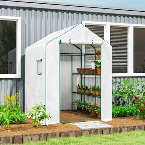Outsunny Seră de grădină cu 1 ușă 2 ferestre rafturi 3 nivele pentru Legume Plante Flori Pânză PE 140 x 143 x 190 cm alb | Aosom Romania