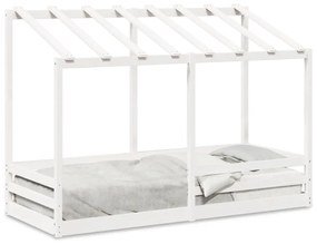 847010 vidaXL Acoperiș pat de copii, alb, 75x190 cm, lemn masiv de pin