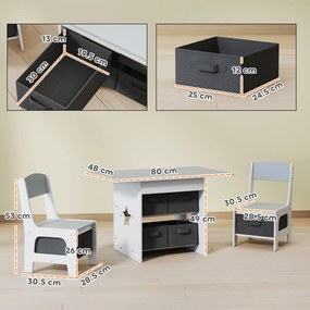AIYAPLAY Set masă și scaune pentru copii cu 6 sertare detașabile, gri deschis | Aosom Romania