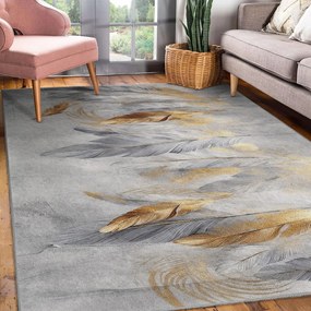 Covor tip traversă gri/auriu lavabil 80x200 cm Golden Feathers – Mila Home