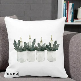 Perna Decorativa Lumanari Advent in Borcane, 40x40 cm, Alba Mata, Husa Detasabila, Perna Inclusa, BEKZ®
