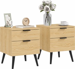 HOMCOM Set de 2 Noptiere cu 2 Sertare pentru Dormitor sau Camera de Zi, 40x40x50 cm, Lemn Natural | Aosom Romania