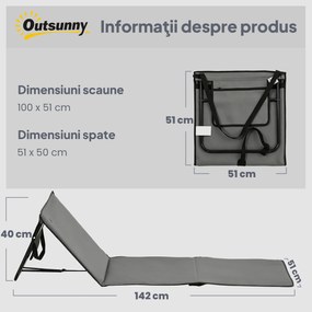 Outsunny Set 2 Șezlonguri Pliabile cu Unghi Reglabil și Buzunar cu Fermoar, 142x51x40 cm, Albastru | Aosom Romania