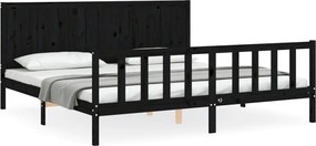 vidaXL Cadru pat cu tăblie 200x200 cm, negru, lemn masiv