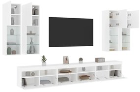 Set comode TV de perete, 7 piese, cu lumini LED, alb
