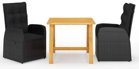 vidaXL Set de masă pentru grădină, 3 piese, negru