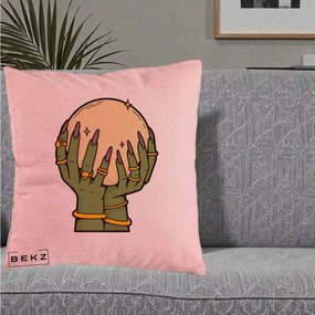 Perna Decorativa Halloween Maini Vrajitoare cu Glob de Cristal, 40x40 cm, Roz, Husa Detasabila, Perna Inclusa, BEKZ®