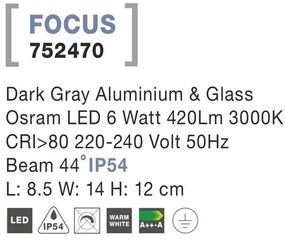 Aplica LED de exterior tip spot IP54 FOCUS NVL-752470