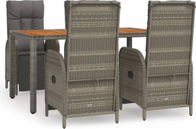 vidaXL Set mobilier de grădină cu perne, 5 piese, gri, poliratan
