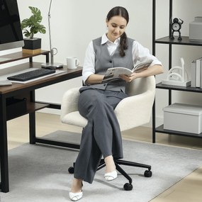 HOMCOM Scaun de birou rotativ cu role, Scaun de birou, Fleece, Spumă, reglabil în înălțime, Homeoffice, Crem alb | Aosom Romania