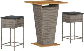 vidaXL Set mobilier bar de grădină, cu perne, 3 piese, gri, poliratan