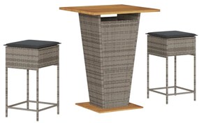 3261482 vidaXL Set mobilier bar de grădină, cu perne, 3 piese, gri, poliratan