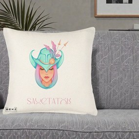 Perna Personalizata Zodiac Sagetator Cowgirl, 40x40 cm, Crem Reliefat, Husa Detasabila, Perna Inclusa, BEKZ®