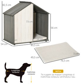 PawHut Cusca Lemn pentru Caini Casuta cu Pernă Confortabilă Gri și Alb | Aosom Romania