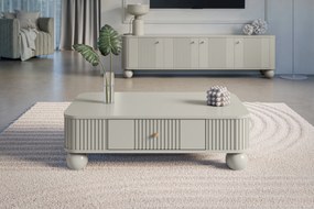 Masă de cafea Vesper 103x60 cm cu sertar - cașmir / mânere aurii / picioare rotunde