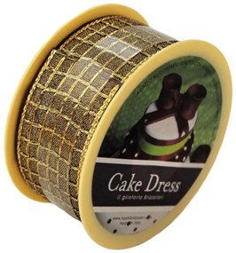Bandă decorativă textilă Cake Dress, pentru torturi și prăjituri, 4.5cm x 10m, Gold, maron