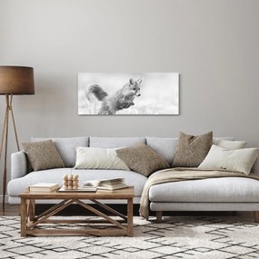 Tablou - Vulpe care sare,alb-negru (120x50 cm)