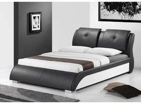 Pat matrimonial, piele ecologică negru/alb 160x200, TORENZO