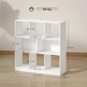 HOMCOM Raft de cărți Raft Stand, 8 Compartimente Raft, 97,5 x 30 x 100 cm, Alb | Aosom Romania