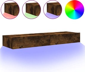 vidaXL Comode TV cu lumini LED, 2 buc., stejar fumuriu, 60x35x15,5 cm