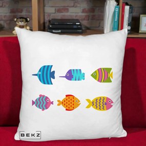 Perna Decorativa Pesti Colorati Cartoon, 40x40 cm, Alb Pufos, Husa Detasabila, Perna Inclusa, BEKZ®