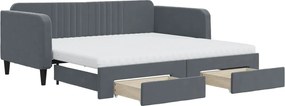 vidaXL Pat de zi cu extensie și sertare, gri închis, 90x190cm catifea