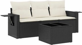 vidaXL Set mobilier de grădină cu perne, 4 piese, negru, poliratan
