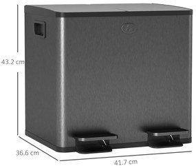 HOMCOM Coș de bucătărie dublu, 2 x 20L, cu pedală, capac cu închidere moale, găleți interioare detașabile, rezistent la amprente, Argintiu | Aosom Romania