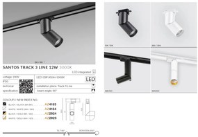Spot LED directionabil pe sina SANTOS TRACK 3Line 12W alb