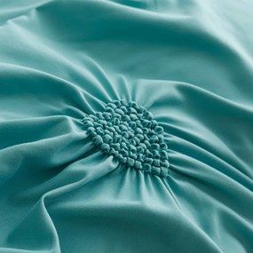 Lenjerie de pat uni cu pliuri si broderie, bumbac tip finet, 6 piese, pat 2 persoane, turquoise, FNJS-56