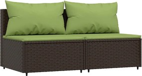 vidaXL Canapele de mijloc de grădină cu perne, 2 buc., maro, poliratan
