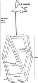 Masuta cu lampadar lemn-metal, Homs, nuc-negru,Seria lx, 40061