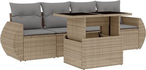 vidaXL Set canapele de grădină cu perne, 5 piese, bej, poliratan