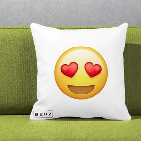 Perna Decorativa Emoji Inimi in Ochi, 40x40 cm, Alba Mata, Husa Detasabila, Perna Inclusa, BEKZ®