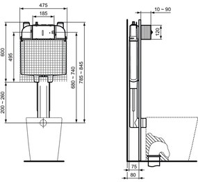 Rezervor wc incastrat Ideal Standard Prosys 80M pentru vas wc pe pardoseala