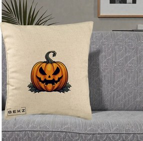Perna Decorativa Halloween Jack-o'-Lantern Infricosator, 40x40 cm, Bej, Husa Detasabila, Perna Inclusa, BEKZ®