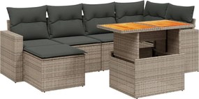 vidaXL Set canapele de grădină, 7 piese, cu perne, gri, poliratan