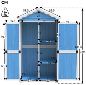 Depozit pentru mobilier de grădină din lemn pentru exterior, design rezistent la intemperii cu întărituri stabile în formă de X, 93x45x179 cm, Albastru