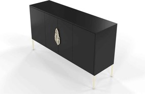 Comodă lemn masiv Merlin Personalizabilă Accesorii placate cu Aur, 138 × 40 × 79 cm - Alb