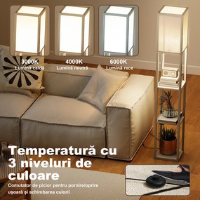 HOMCOM Lampă de Podea LED cu Rafturi, Lampă Modernă cu Comutator cu Pedală și Porturi USB, Lumină cu Culori Reglabile pentru Living și Dormitor, Stejar | Aosom Romania