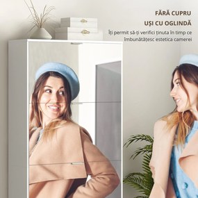 HOMCOM Dulap pentru Depozitarea Încălțămintei cu Uși, Oglindă și 3 Sertare Rabatabile, 76x26x168 cm, Alb | Aosom Romania