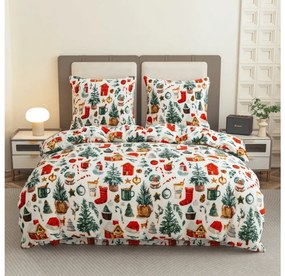 Set 2 buc lenjerie cocolino FESTIVE MAGIC alb + cearsaf Cocolino microplus cu elastic SOFT 180x200 cm alb, pat dublu