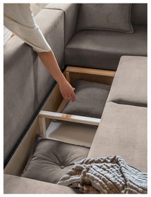 Colțar maro deschis extensibil cu tapițerie din catifea reiată (colț variabil) Lazy Lukka – Miuform