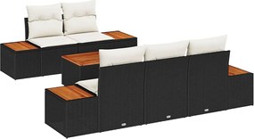 vidaXL Set de canapele pentru grădină cu pernă 6 pcs Negru Rattan poli