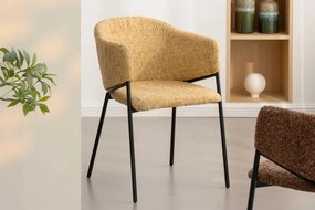 Set de 2 scaune aspect retro, Metal Negru, Chenille Galben, NOBLESSE A-47580 VC