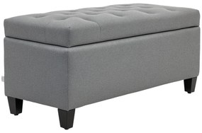 HOMCOM Bancă, Bancă cu perne și spațiu de depozitare, poliester asemănător cu inul, lemn de cauciuc, 100 x 40 x 44 cm, Gri deschis | Aosom Romania